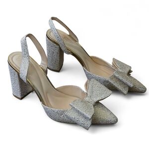 NEW Jessica Simpson Gold Glitter Bow Slingback Block Heels Size 9.5
